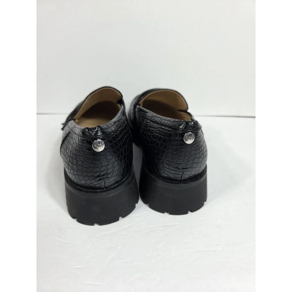Nine West Gury Black Croc Embossed Lug Sole Loafer Wmn 9.5  Y2K Style Chunky